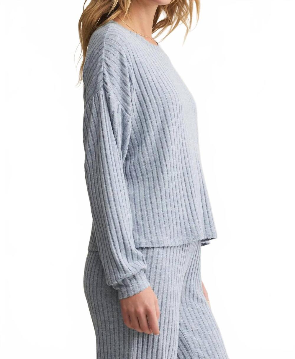 NEW Z SUPPLY daydream rib long sleeve top in light denim - Picture 3 of 4